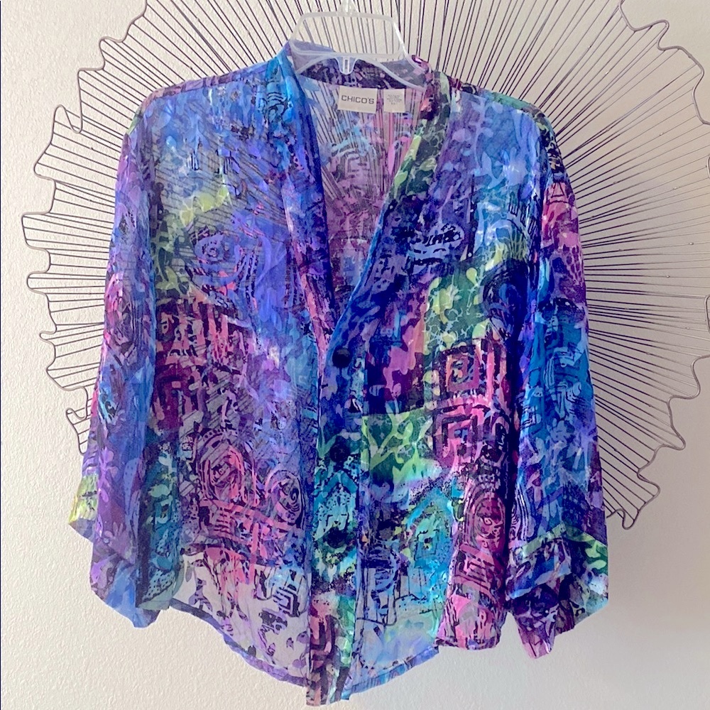 Chico's Multicolor Sheer Women's Topper or Blouse Size Medium (Chicos size 1)